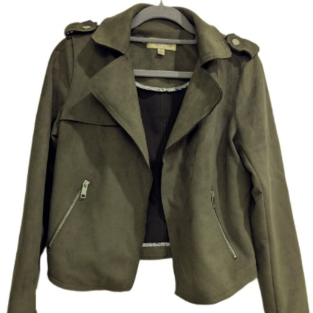 Faux leather army green Philosophy open front jacket - Size petite PP